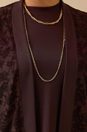 Galaxi Kadın Büyük Beden Desenli İç Bluzlu Takım 4003 Kahverengi