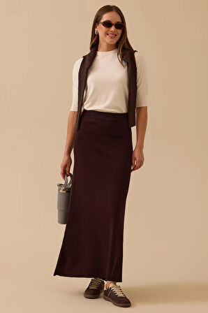 Seçil Kadın Düz Kesim Triko Etek 1013 Kahverengi