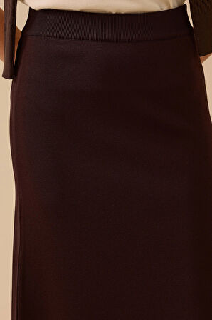 Seçil Kadın Düz Kesim Triko Etek 1013 Kahverengi