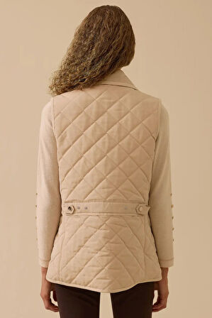 Kadın Gömlek Yaka Kapitone Anorak Yelek - Bej | 42