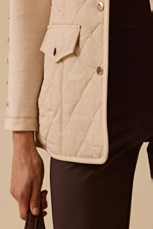 Kadın Gömlek Yaka Kapitone Anorak Yelek - Bej | 42