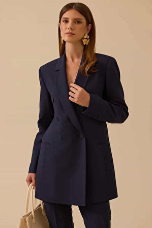 Kadın Düğmeli Klasik Ceket - Lacivert | 40