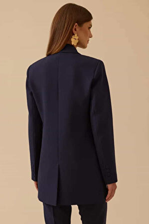 Kadın Düğmeli Klasik Ceket - Lacivert | 40