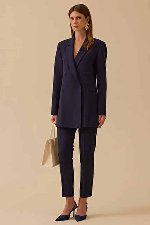 Kadın Düğmeli Klasik Ceket - Lacivert | 40