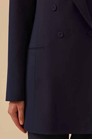 Kadın Düğmeli Klasik Ceket - Lacivert | 40