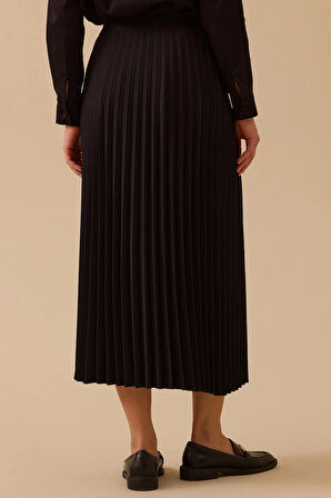 Seçil Kadın Esnek Bel Pliseli Basic Etek 1019 Siyah