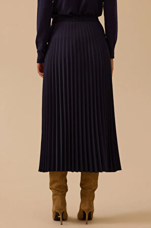 Seçil Kadın Esnek Bel Pliseli Basic Etek 1019 Lacivert