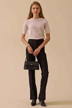 Kadın Yüksek Bel Paça Yırtmaçlı Tam Boy Pantolon - Siyah | 36