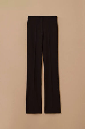 Kadın Yüksek Bel Paça Yırtmaçlı Tam Boy Pantolon - Siyah | 42