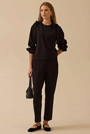 Kadın Omuz Fiyonk Detaylı Sweatshirt - Siyah | S