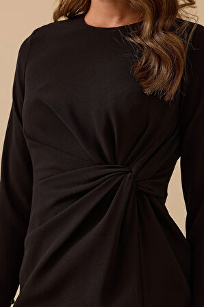 Seçil Kadın Drapeli Midi Boy Şık Krep Elbise 8002 Siyah