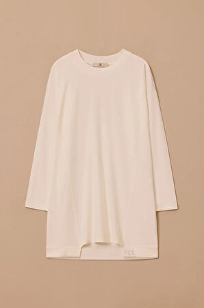 Kadın Sıfır Yaka Basic Tunik - Ekru | XL