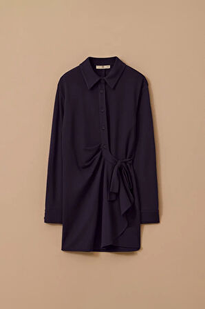 Kadın Bağlama Detaylı Tunik - Lacivert | S