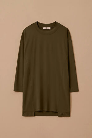 Kadın Sıfır Yaka Basic Tunik - Haki | M