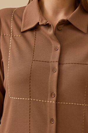 Galaxi Kadın Büyük Beden Dikiş Desenli Tunik 4013 Camel