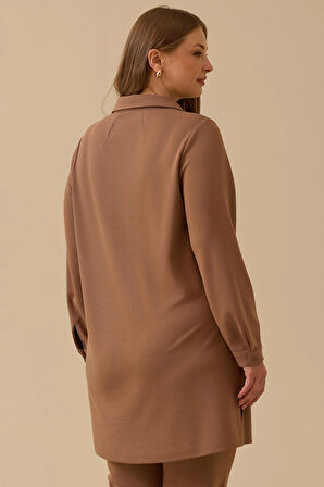 Galaxi Kadın Büyük Beden Dikiş Desenli Tunik 4013 Camel