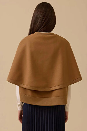 Kadın Katmanlı Kaşe Panço - Camel | STD