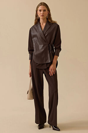 Seçil Kadın Yüksek Bel Tam Boy Klasik Kesim Pantolon 0041 Kahverengi