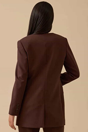 Kadın Yuvarlak Yaka Düğmeli Uzun Ceket - Kahverengi | 38