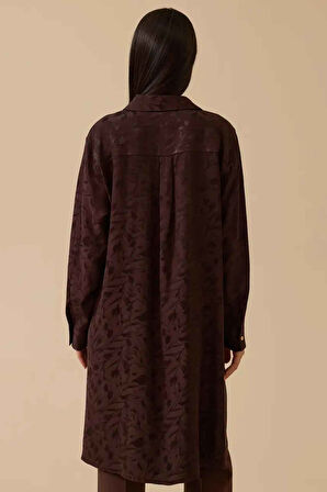 Kadın Desenli Uzun Jakar Tunik - Kahverengi | 40