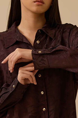 Kadın Desenli Uzun Jakar Tunik - Kahverengi | 40