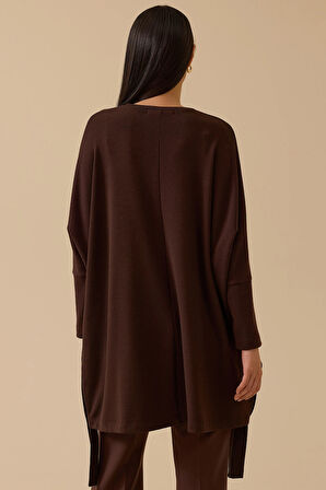 Kadın Yan Düğme Detaylı Uzun Tunik - Kahverengi | M