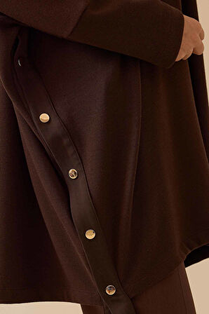 Kadın Yan Düğme Detaylı Uzun Tunik - Kahverengi | M