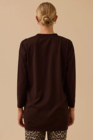 Seçil Kadın Sıfır Yaka Basic Tunik 1025 Kahverengi