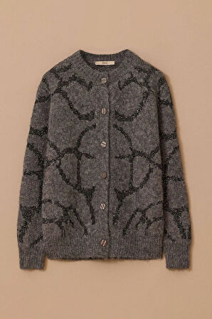 Kadın Desenli Triko Hırka - Gri | S