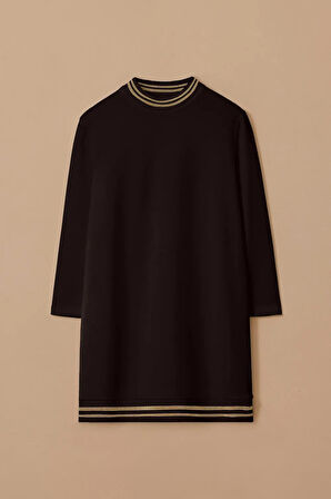 Kadın Şerit Detaylı Basic Tunik - Siyah | M