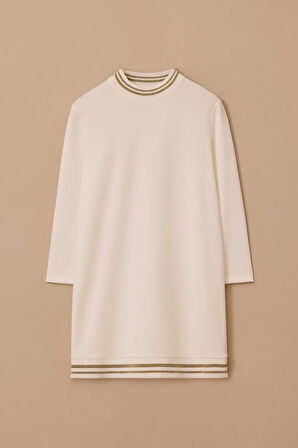 Kadın Şerit Detaylı Basic Tunik - Ekru | M