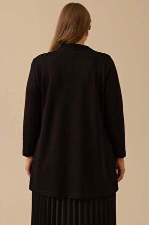 Galaxi Kadın Büyük Beden Asimetrik Kesim Triko Hırka 4004 Siyah