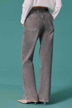 Seçil Kadın Taş Detaylı İspanyol Paça Denim Pantolon Gri