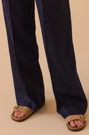 Seçil Kadın Beli Lastik Detaylı Rahat Kesim Keten Pantolon 0054 Lacivert