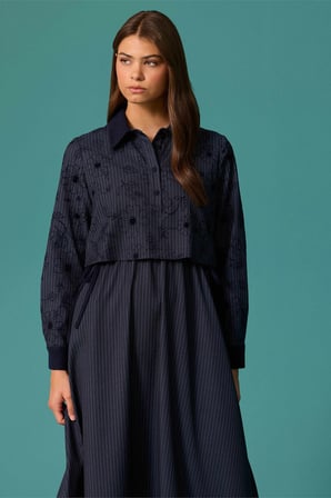 Seçil Kadın Beli Büzgülü Denim Görünümlü A Kesim Elbise Lacivert