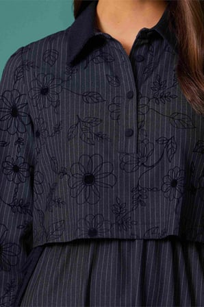 Seçil Kadın Beli Büzgülü Denim Görünümlü A Kesim Elbise Lacivert