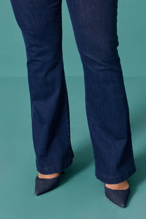 Galaxi Kadın Büyük Beden Yüksek Bel İspanyol Paça Denim Pantolon 4002 Lacivert