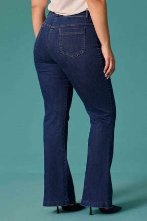 Galaxi Kadın Büyük Beden Yüksek Bel İspanyol Paça Denim Pantolon 4002 Lacivert