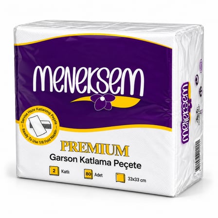 Menekşem Garson Peçete 33x33 cm Premium – 2 Katlı, 80’li × 12 Paket, 960 Adet