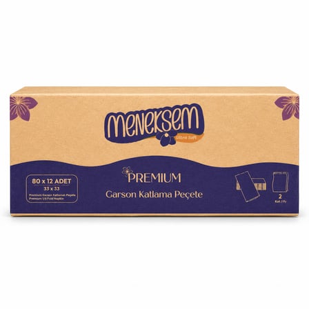 Menekşem Garson Peçete 33x33 cm Premium – 2 Katlı, 80’li × 36 Paket, 2880 Adet
