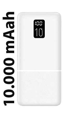 Logia P10 LED Ekranlı Slim 10000mAh Powerbank Taşınabilir Şarj Cihazı Beyaz