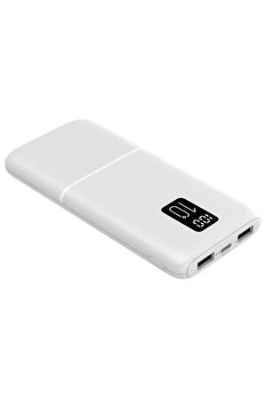 Logia P10 LED Ekranlı Slim 10000mAh Powerbank Taşınabilir Şarj Cihazı Beyaz