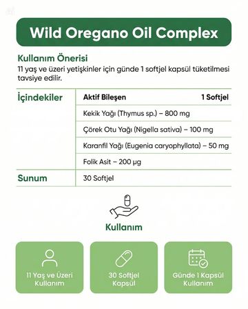Helovit Wild Oregano Oil with Black Seed Oil 1200 mg 30 Softgel | Kekik Yağı ve Çörekotu Yağı