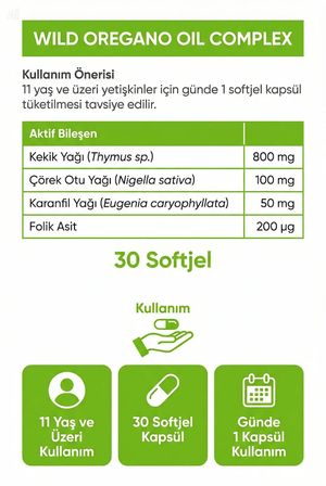 Helovit Wild Oregano Oil with Black Seed Oil 1200 mg 30 Softgel | Kekik Yağı ve Çörekotu Yağı