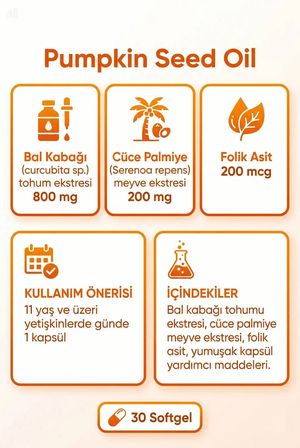 Helovit Pumpkin Seed Oil With Saw Palmetto 1500 mg 30 Softgel | Bal Kabağı Çekirdeği Yağı ve Cüce Palmiye Ekstresi