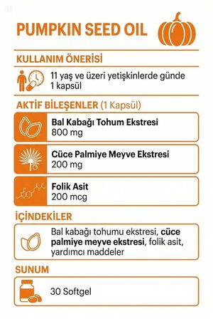 Helovit Pumpkin Seed Oil With Saw Palmetto 1500 mg 30 Softgel | Bal Kabağı Çekirdeği Yağı ve Cüce Palmiye Ekstresi