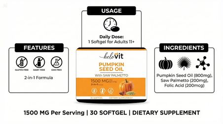 Helovit Pumpkin Seed Oil With Saw Palmetto 1500 mg 30 Softgel | Bal Kabağı Çekirdeği Yağı ve Cüce Palmiye Ekstresi