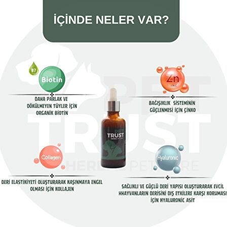 Pet Trust Kedi ve Köpekler için Tüy Dökülmesi Engelleyici Organik Biotin, Kolajen ve Çinko 50ml