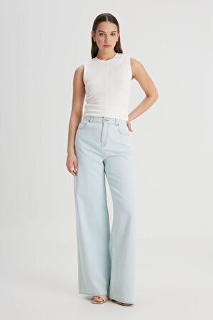 Loose Fit Yüksek Bel Geniş Paça %100 Pamuk Jean Kot Pantolon