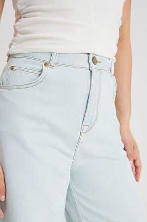 Loose Fit Yüksek Bel Geniş Paça %100 Pamuk Jean Kot Pantolon